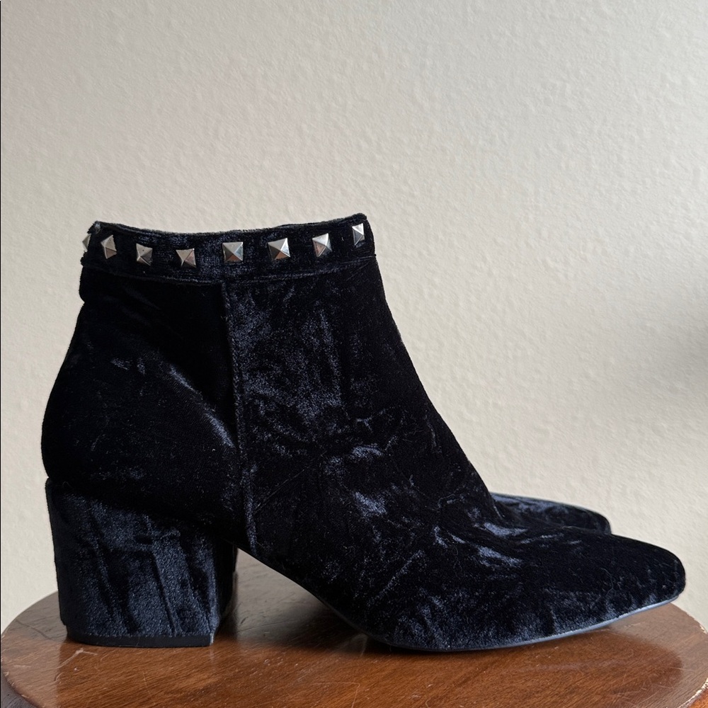 Patrizia by Spring Step Black Velvet Ankle Booties with Stud Details